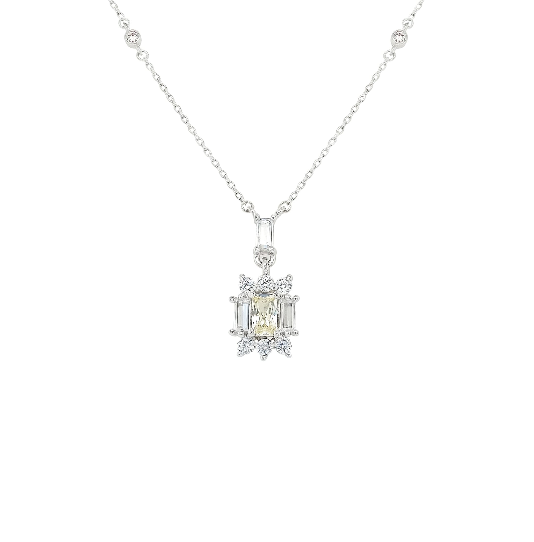 Asfour Crystal Necklaces With Clear & Yellow Zircon NK0027-Y-Silver