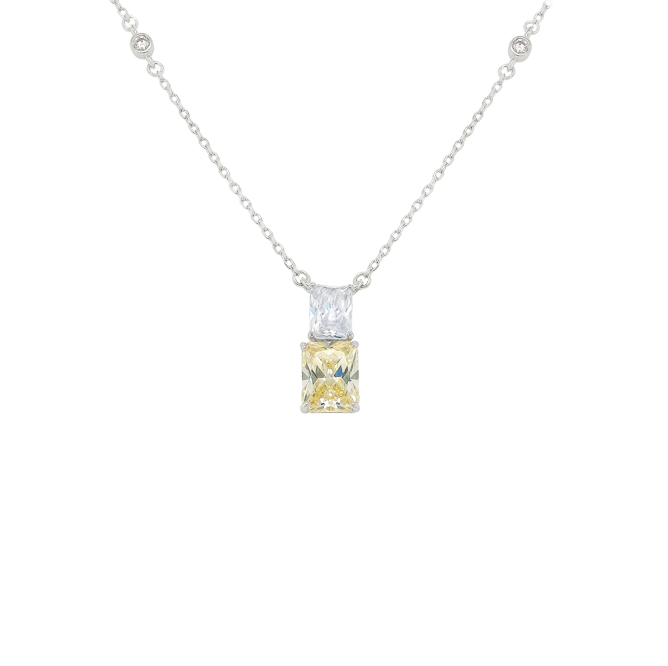 Asfour Crystal Necklaces With Clear & Yellow Zircon NK0029-Y-Silver