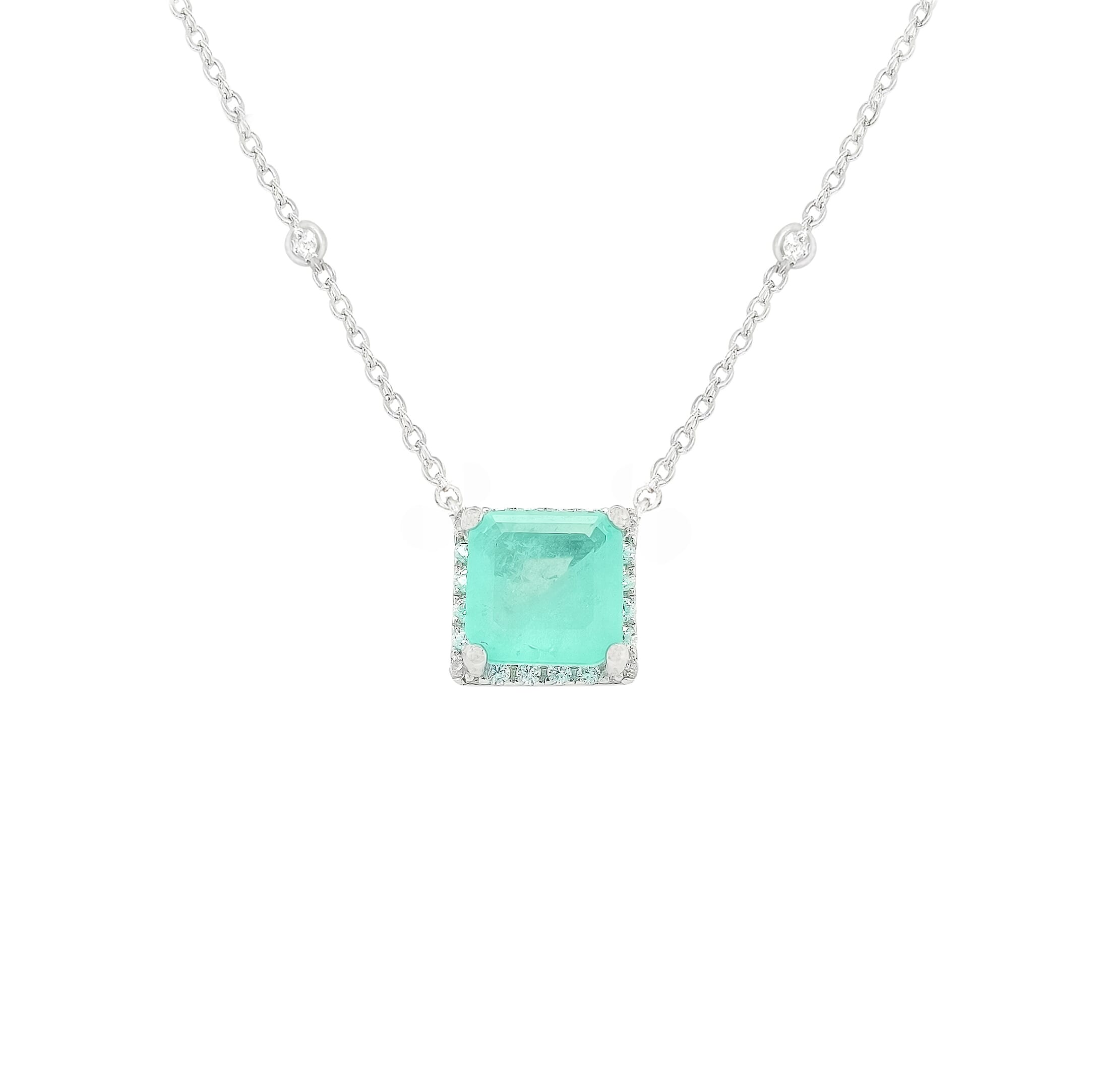 Asfour CrystalNecklaces With Clear & Green AntikaZircon NK0030-GA-Silver