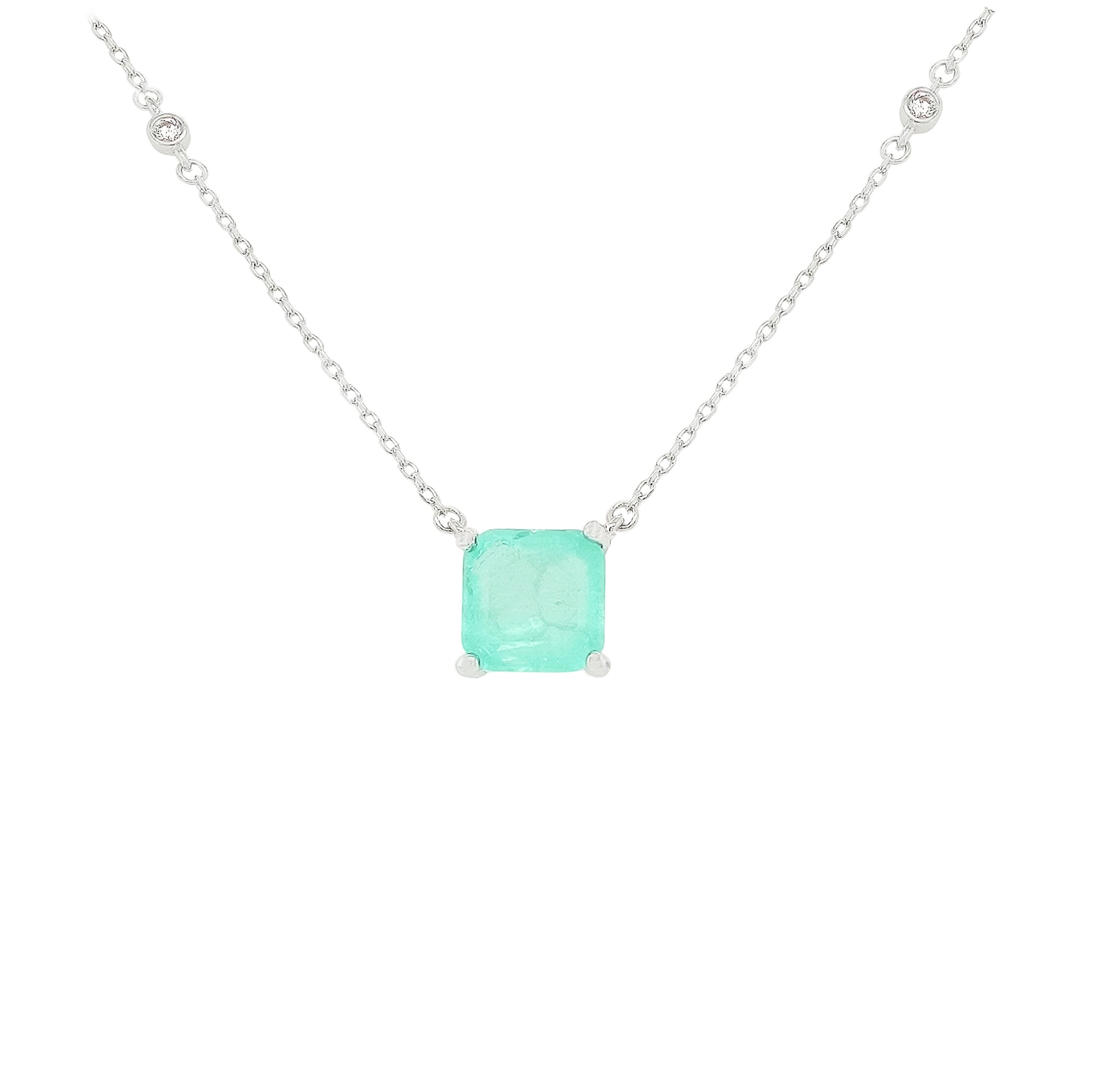Asfour CrystalNecklaces With Clear & Green AntikaZircon NK0031-GA-Silver