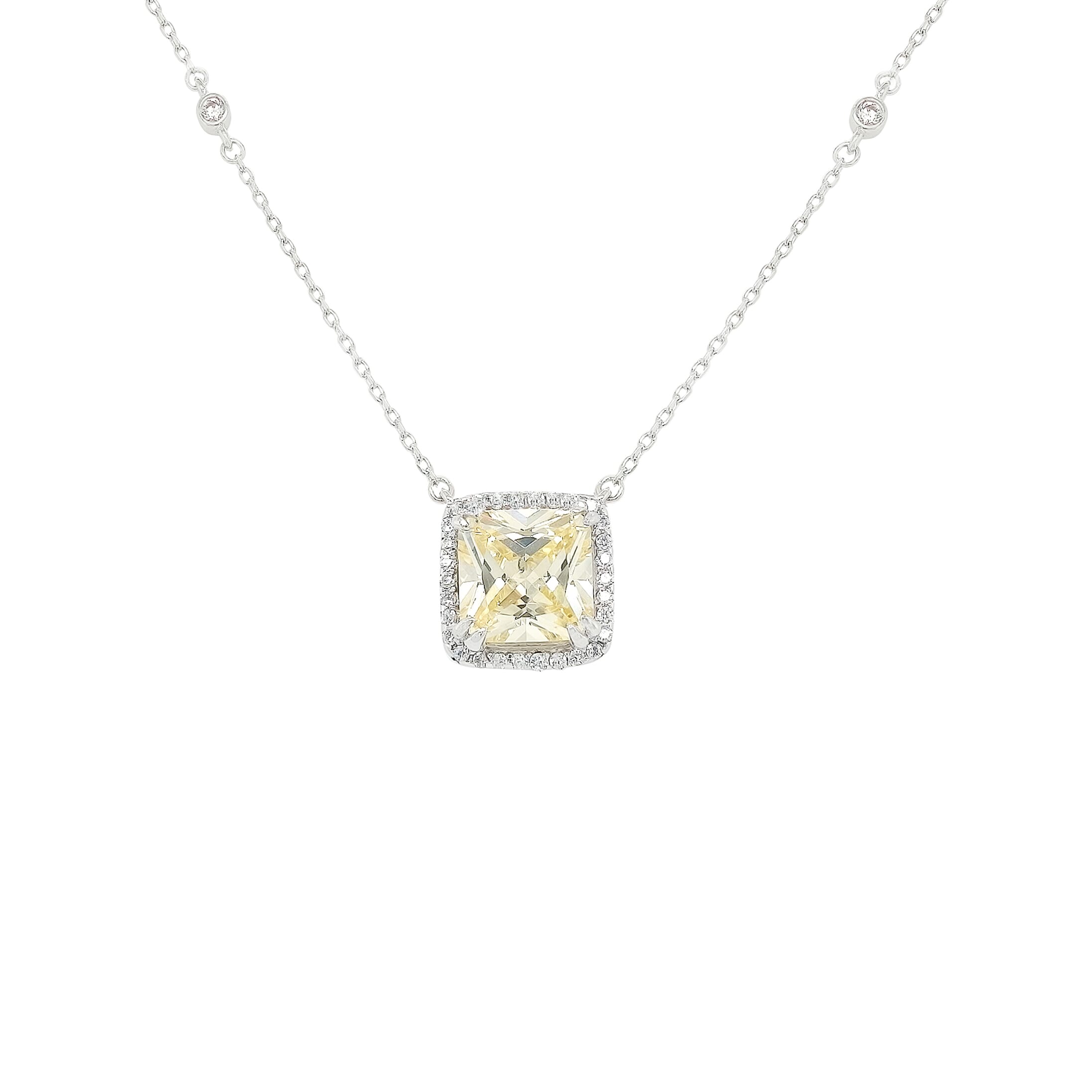 Asfour CrystalNecklaces With Clear & YellowZircon NK0032-Y-Silver