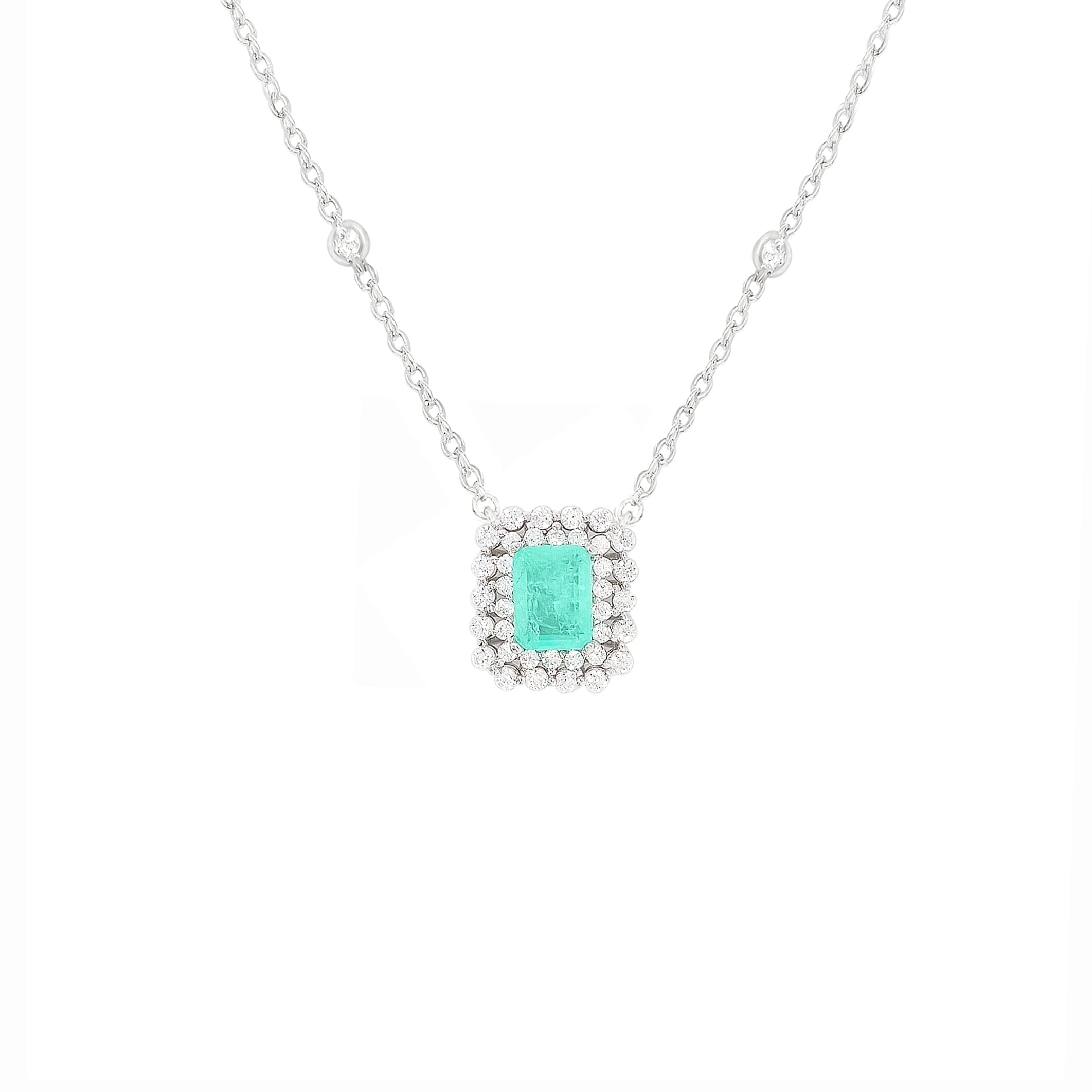 Asfour Crystal Necklaces With Clear & Green Antika Zircon NK0033-GA-Silver