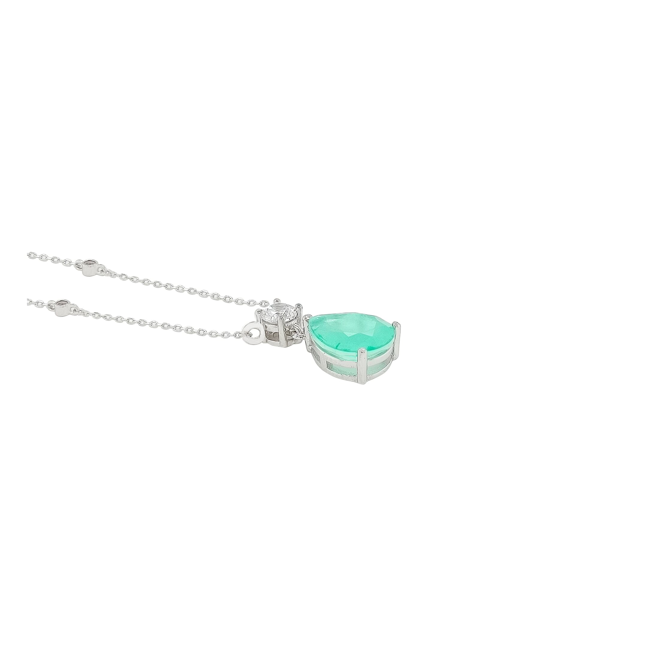 Asfour Crystal Necklaces With Clear & Green Antika Zircon NK0035-GA-Silver