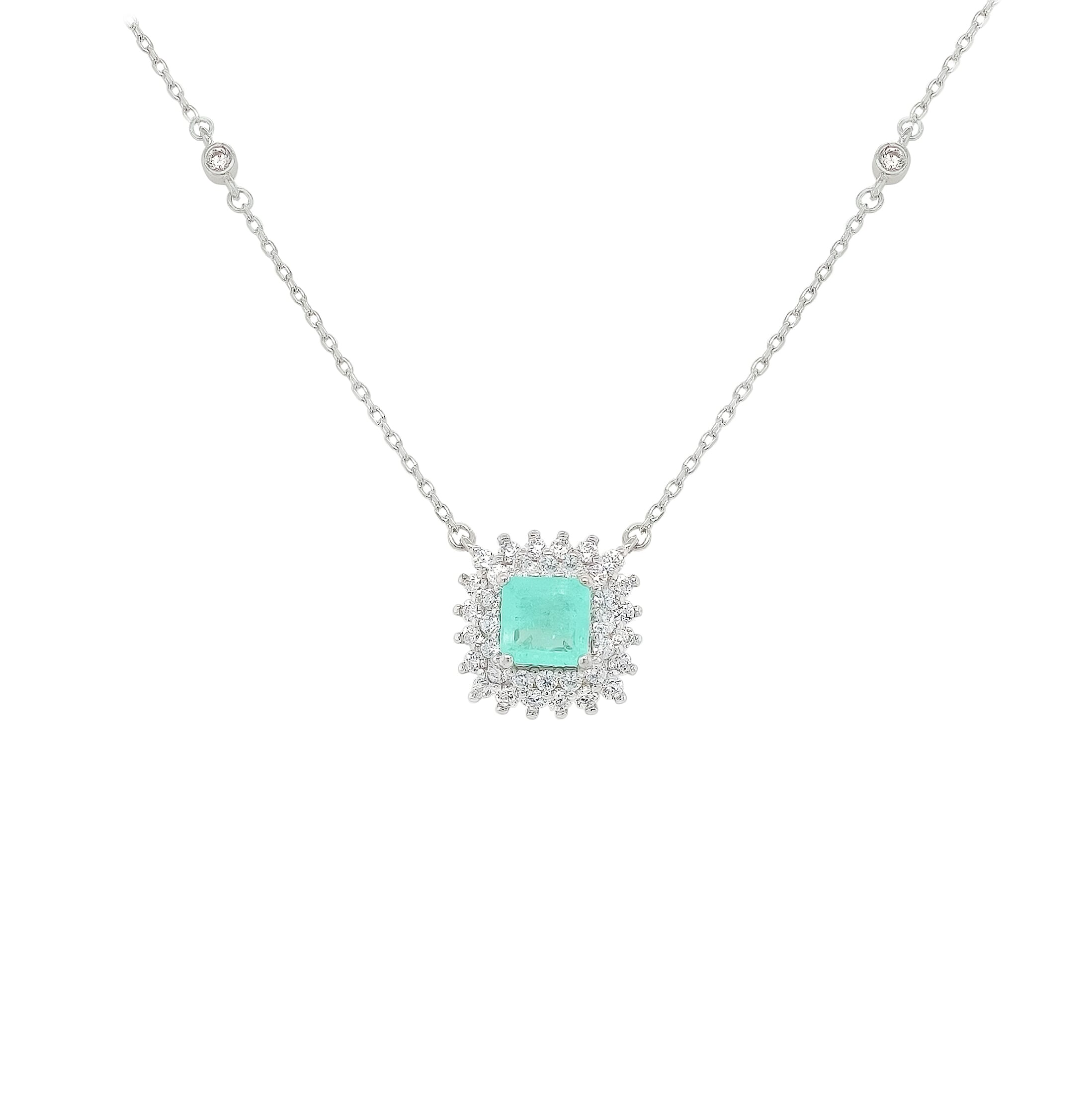 Asfour CrystalNecklaces With Clear & Green AntikaZircon NK0036-GA-Silver