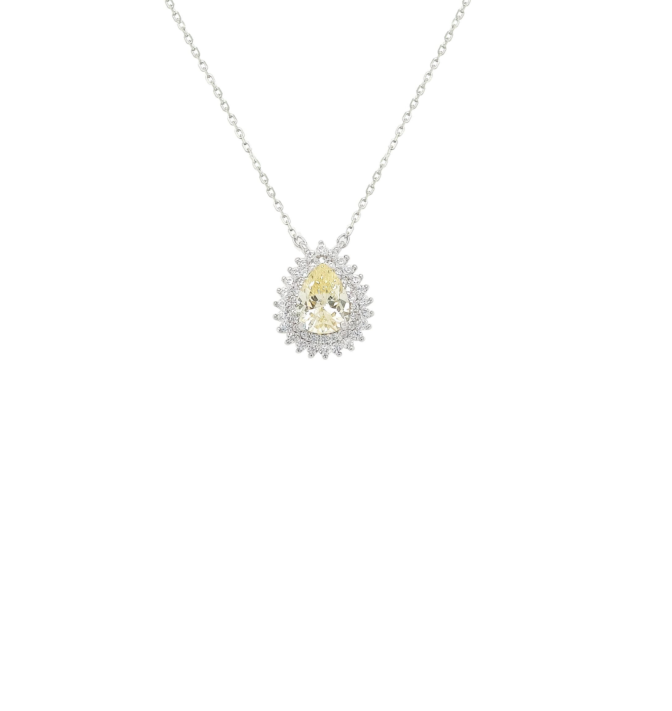 Asfour Crystal Necklaces With Clear & Yellow Zircon NK0038-Y-Silver