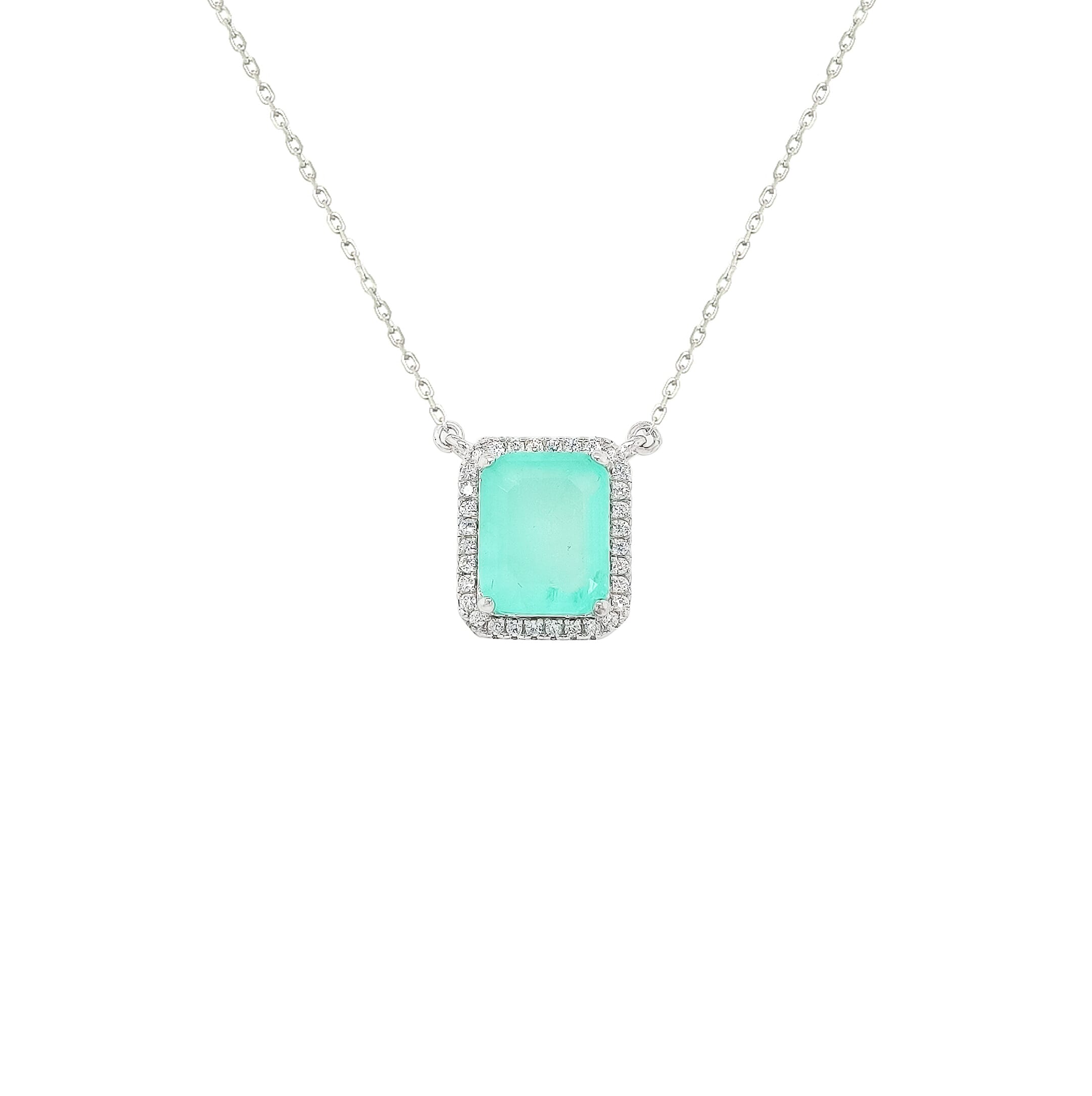 Asfour Crystal Necklaces With Clear & Green Antika Zircon NK0041-GA-Silver
