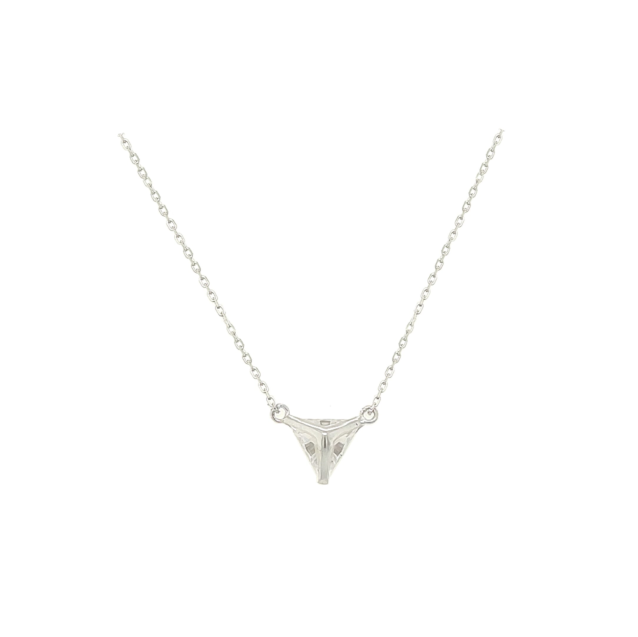 Asfour Crystal 925 Sterling Silver Triangle Design Necklace