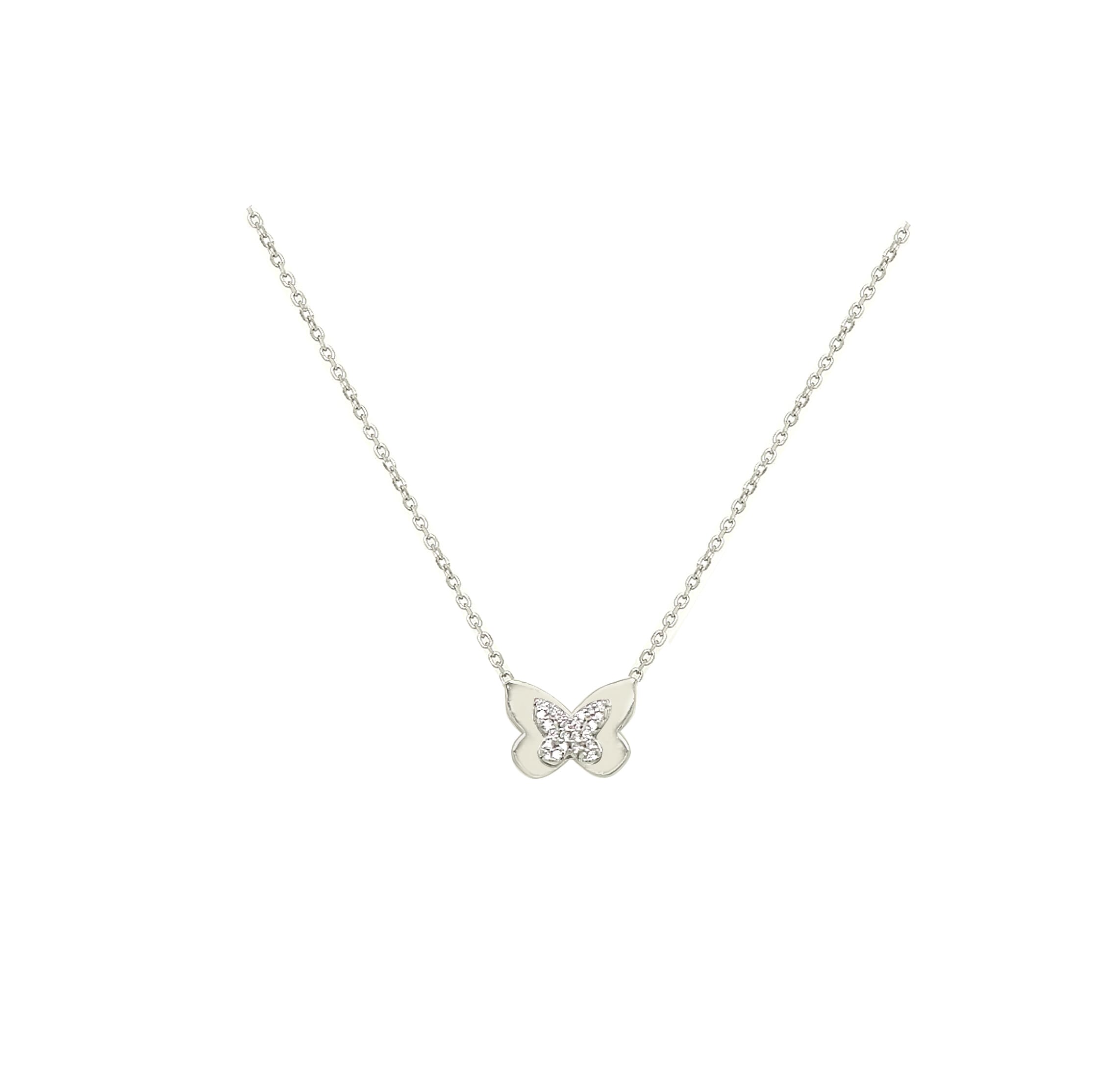 Asfour Crystal 925 Sterling Silver Butterflies Chain Necklace