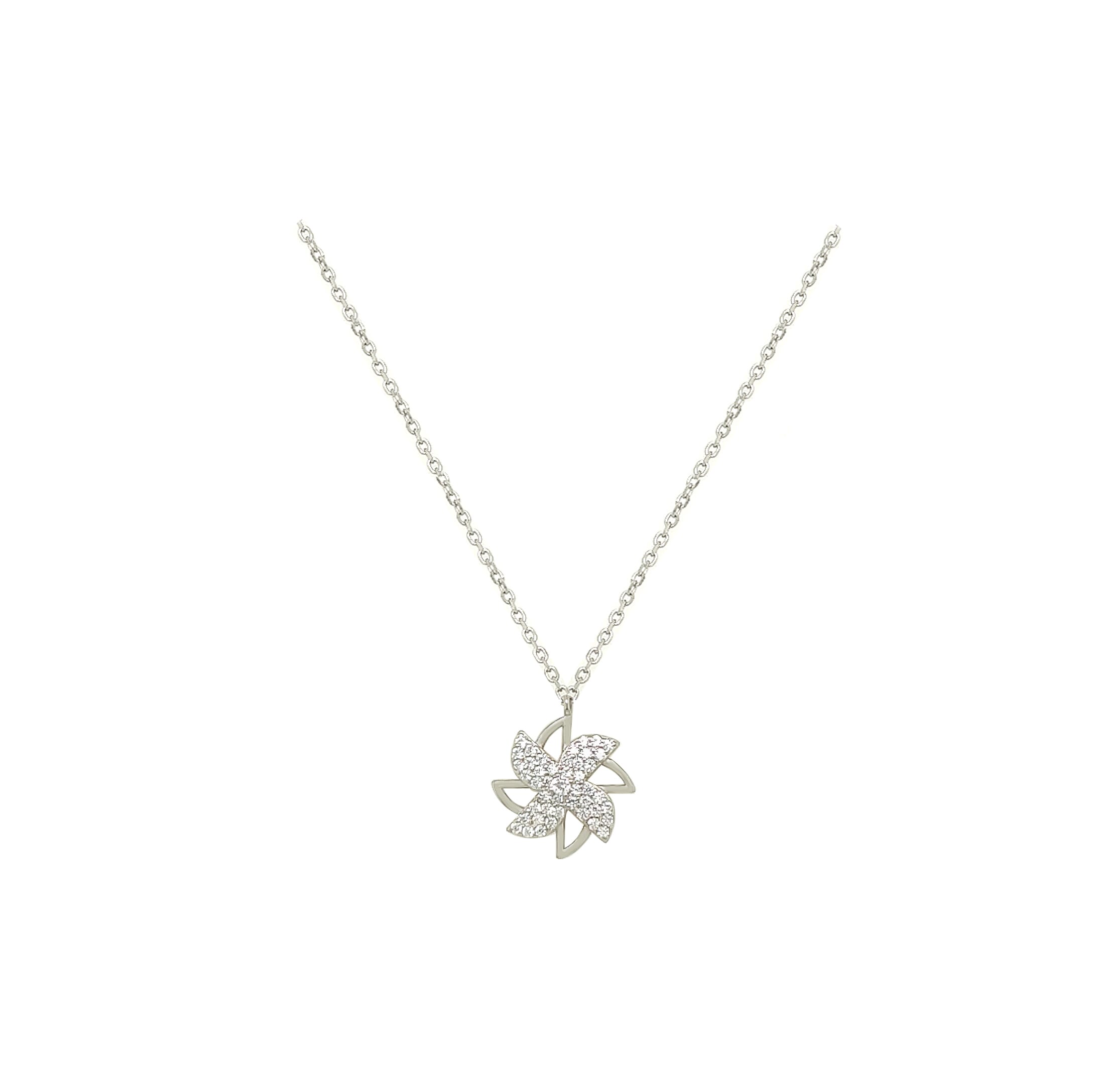 Asfour Crystal 925 Sterling Silver Windmills Chain Necklace