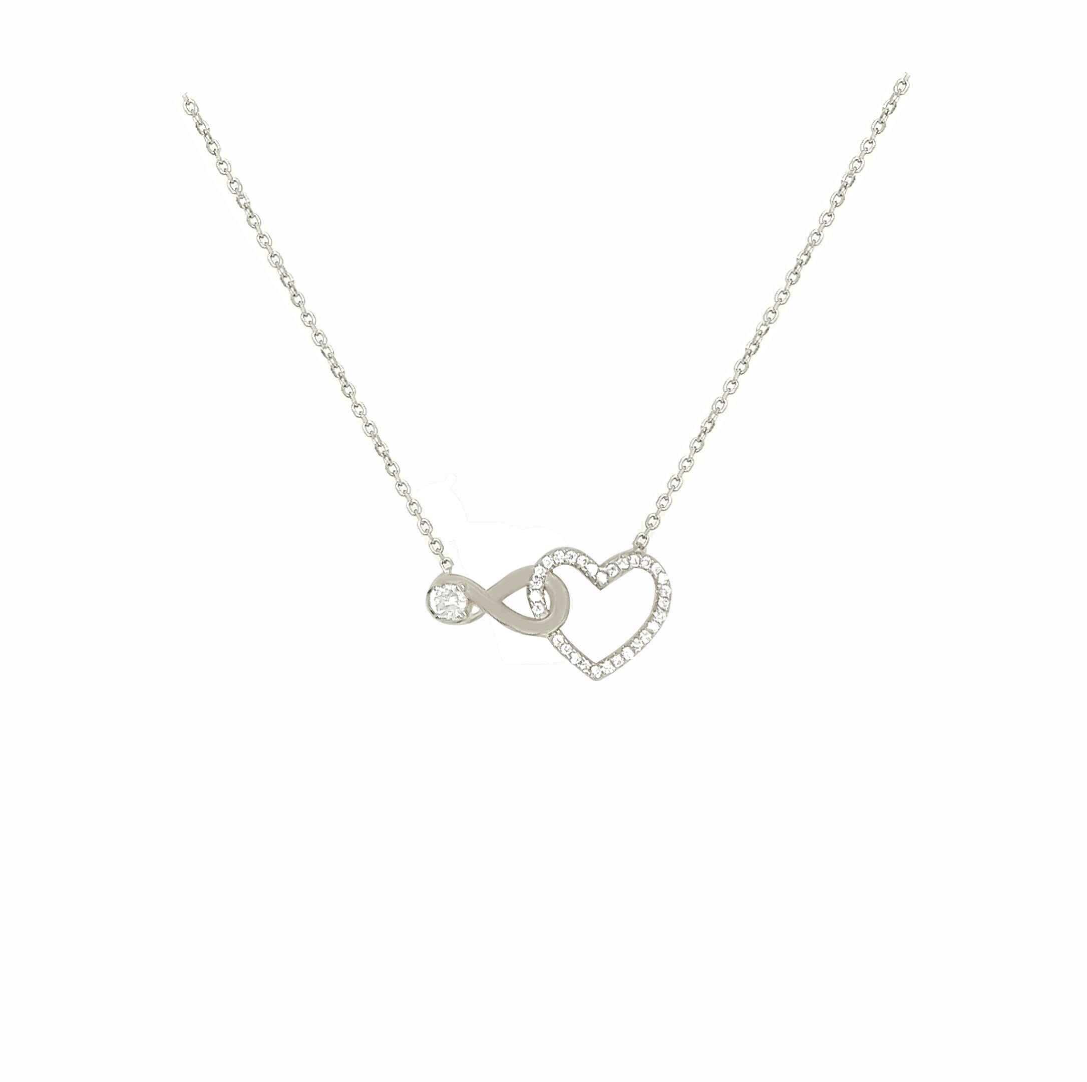 Asfour Crystal 925 Sterling Silver A Heart With Infinity Chain Necklace