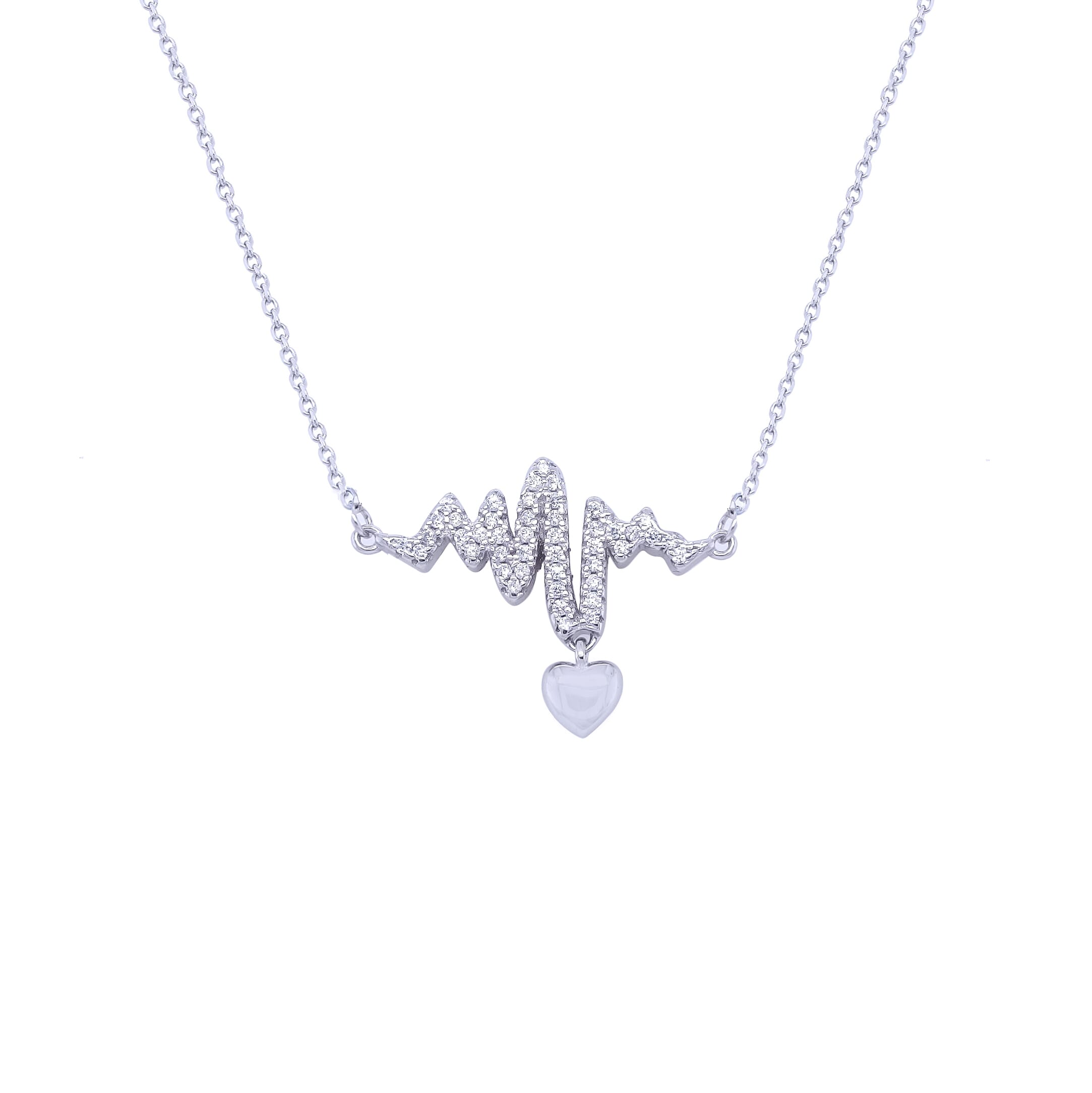 Sterling Silver 925 Necklace With Heartbeat Design-Necklaces-Asfour Crystal