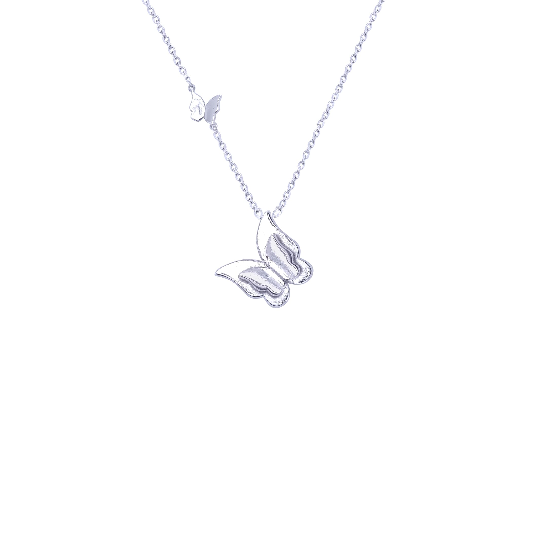 Asfour Sterling Silver 925 Chain With Double Silver Butterfly Pendant