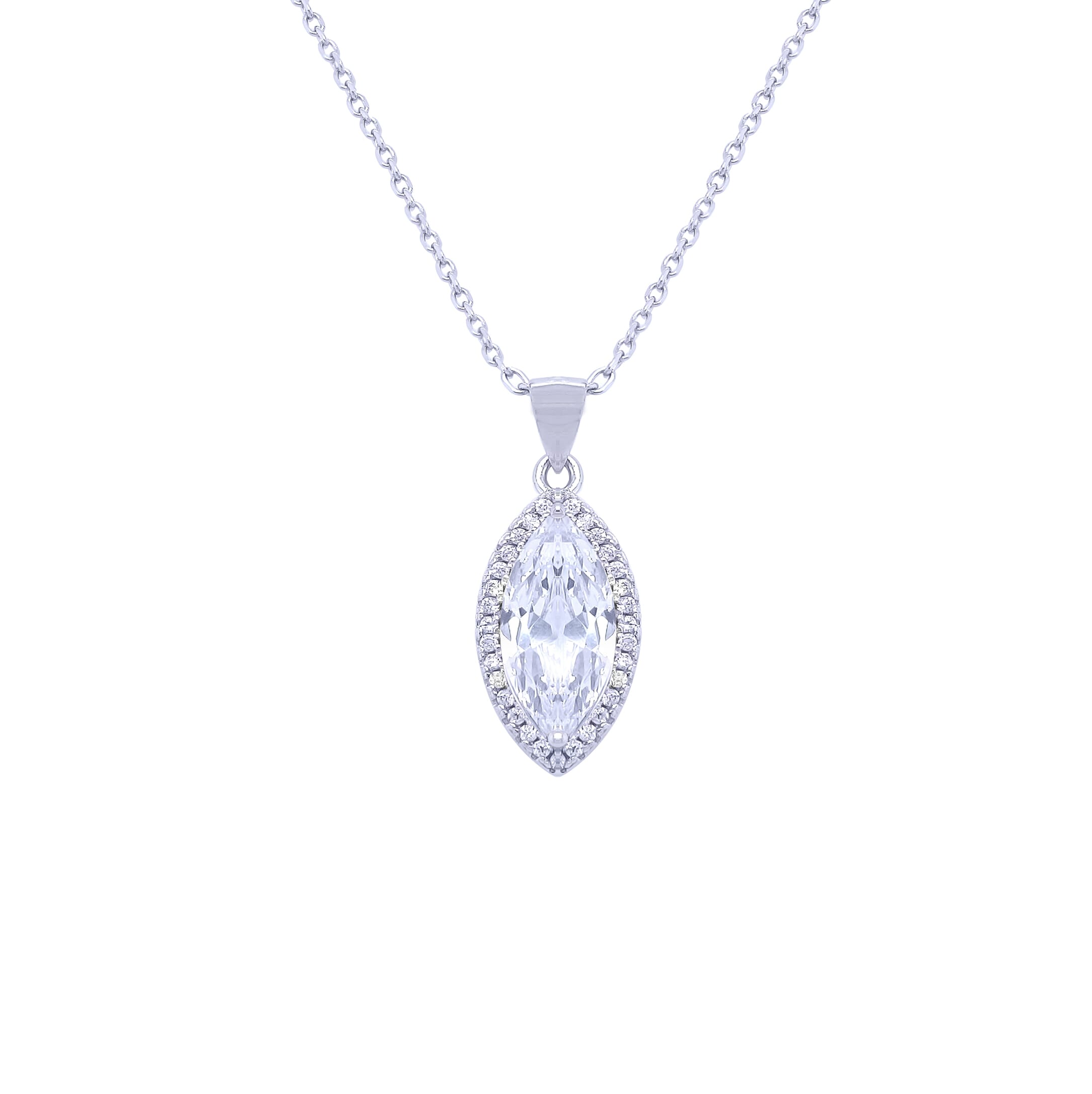 Silver Necklace Sterling 925 With White Zircon Stones-Necklaces-Asfour Crystal