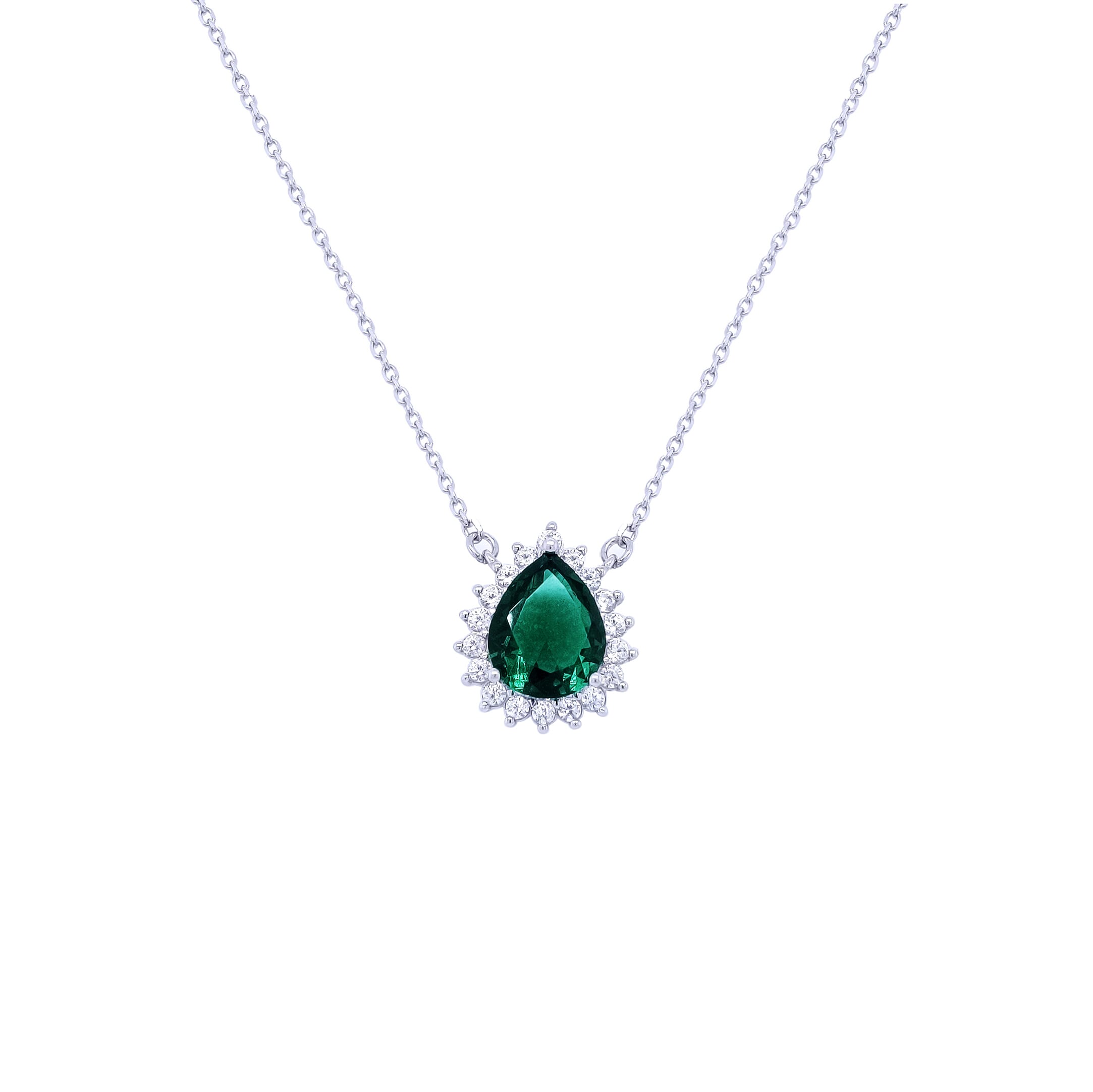 Asfour Sterling Silver 925 Chain With Green Pear-shaped Pendant