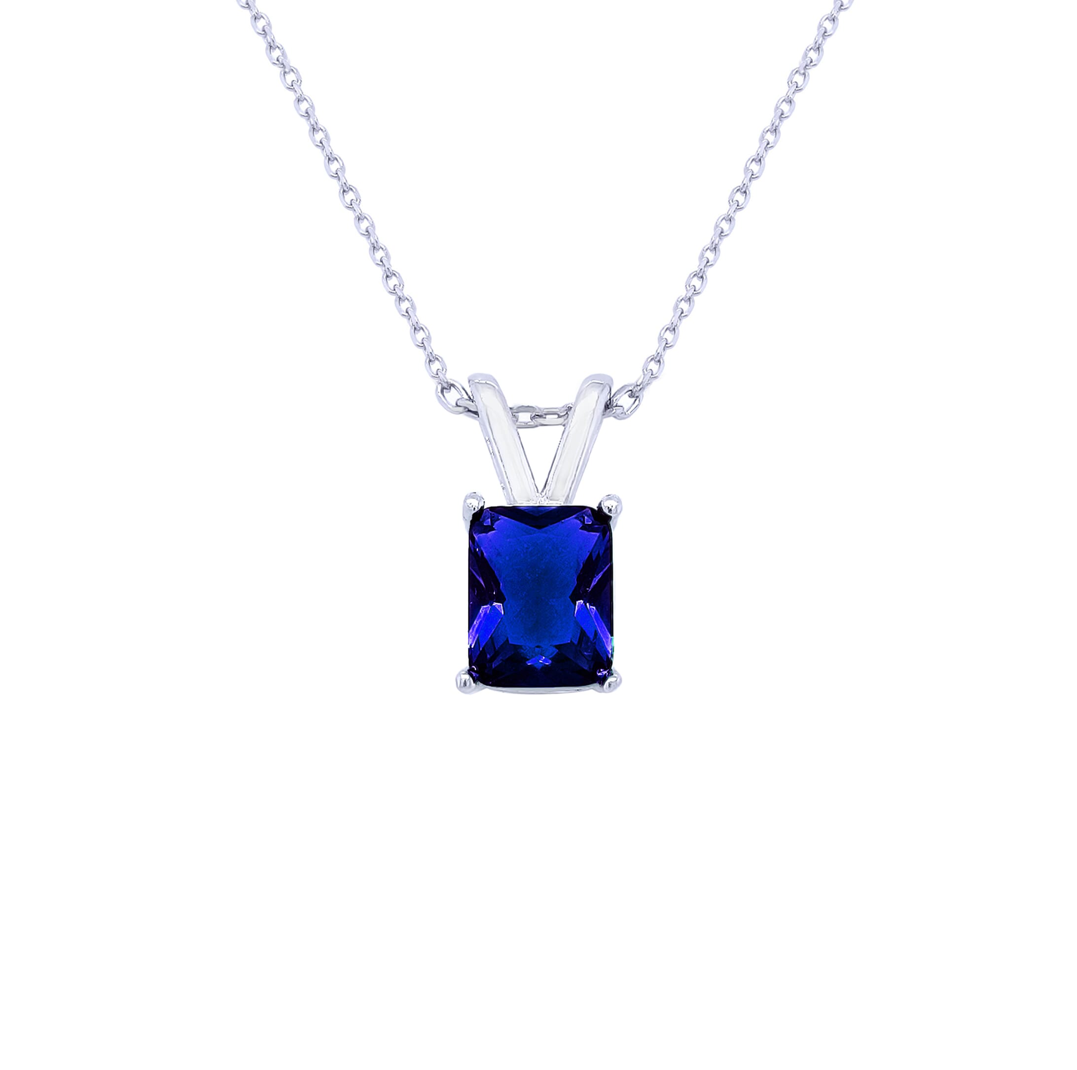 Silver Necklace Sterling 925 With Rectangular Blue Stone-Necklaces-Asfour Crystal