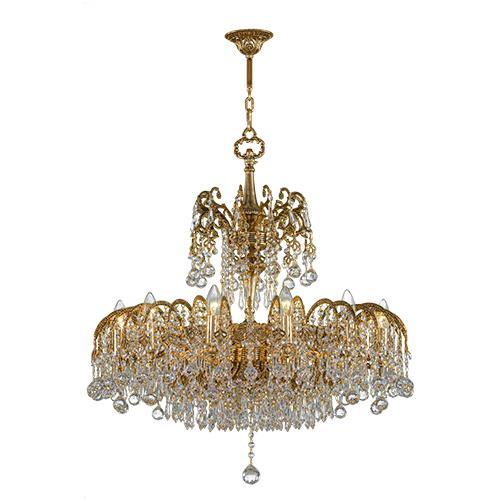 Asfour Crystal - Royal Chandelier - 16 Bulbs - Gold Oxide - Ball & Drop  Clear