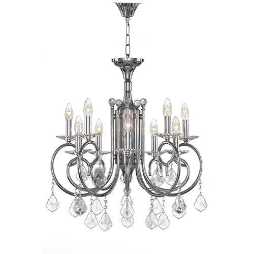 Asfour Crystal - Majestic Chandelier - 10 Bulbs - Chrome - Pendeloqe & Octagon Clear