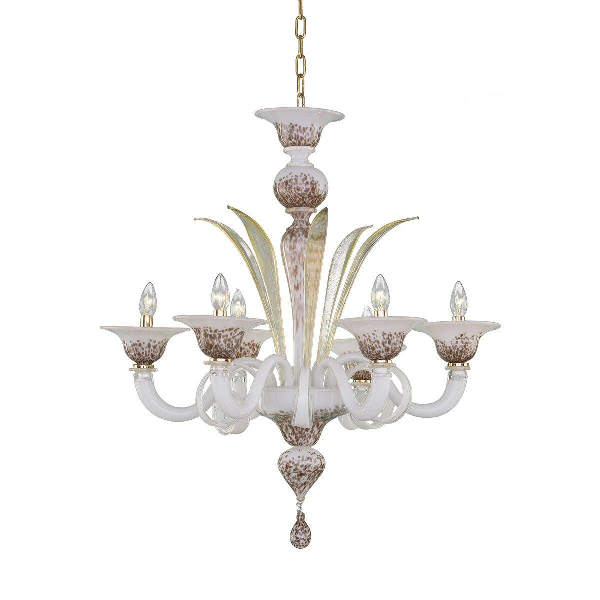 Murano Chandelier - 6 Bulbs  - white/Brown