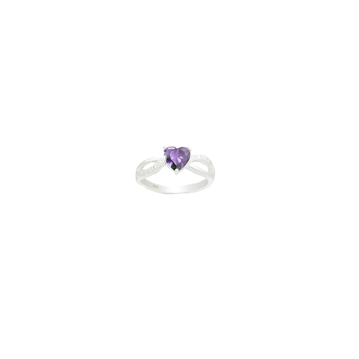 Asfour 925 Silver Amethyst Heart Ring - Silver - Asfour Crystal