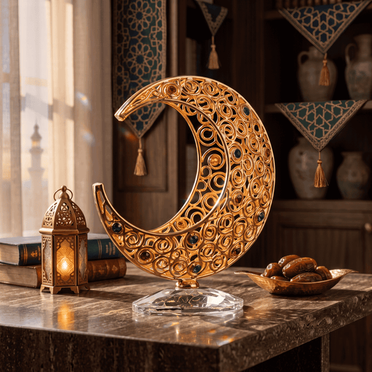 Asfour Crystal Golden Crescent – With Base – Gold – Satin – 11/4/13
