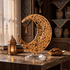 Asfour Crystal Golden Crescent – With Base – Gold – Satin – 11/4/13