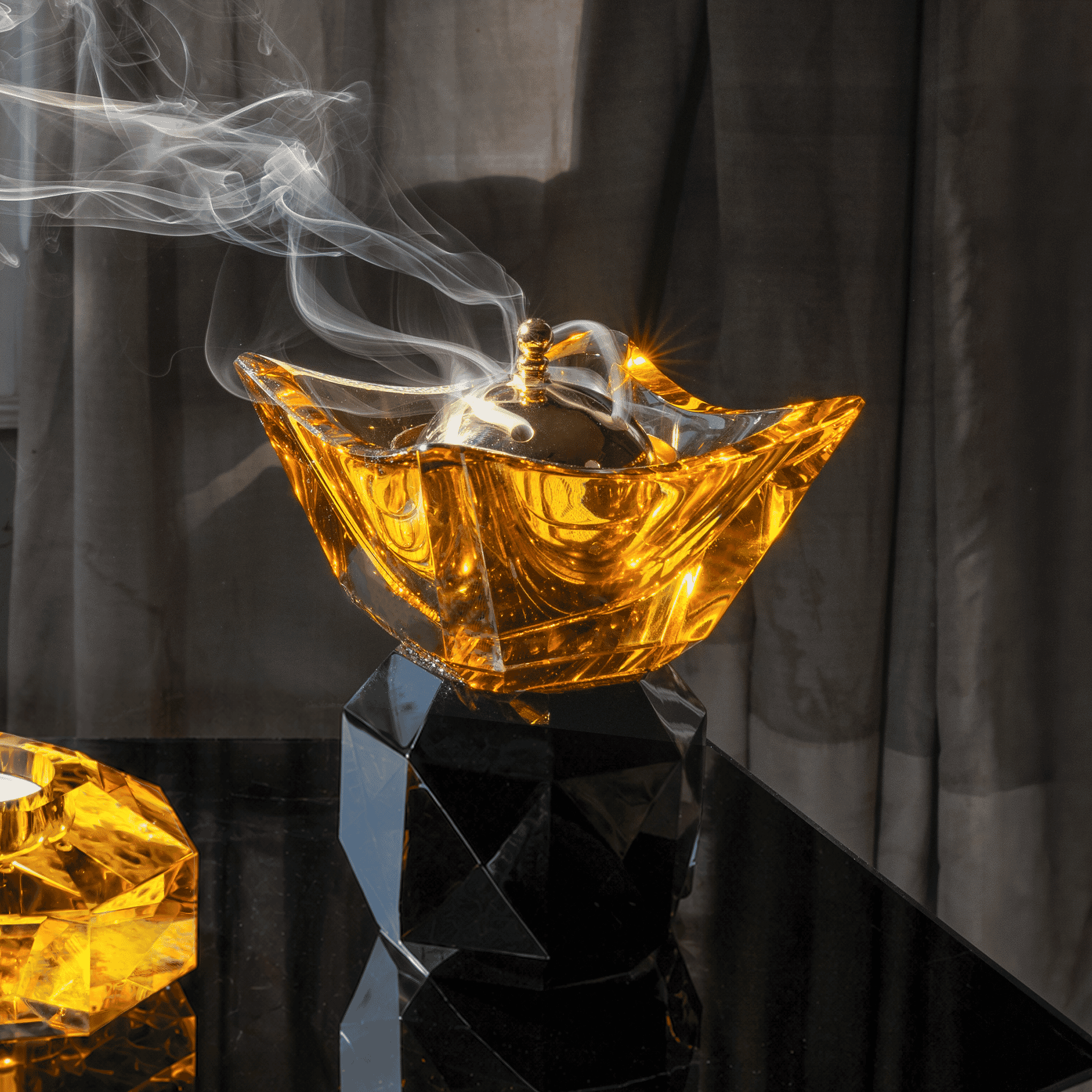 Taj Incense Burner 14/12 with Light Topaz & Jet Crystal