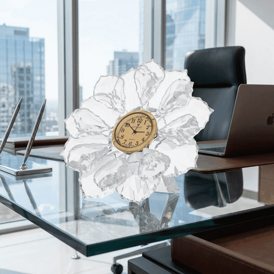 Rose - Clear - Gold Plated - Clock - Asfour Crystal