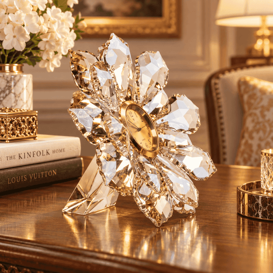 Crystal Rose Clock - Golden shadow - Asfour Crystal
