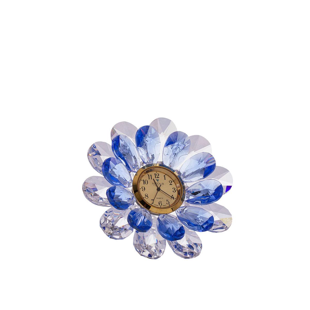 Rose - Blue - Gold Plated - Clock - Asfour Crystal