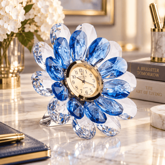 Rose - Blue - Gold Plated - Clock - Asfour Crystal