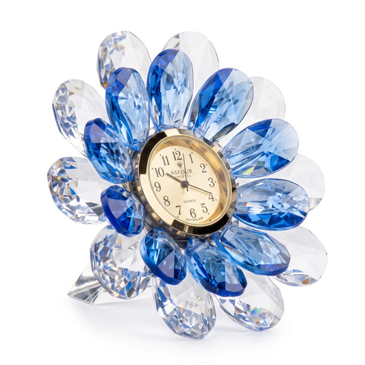 Rose - Blue - Gold Plated - Clock - Asfour Crystal