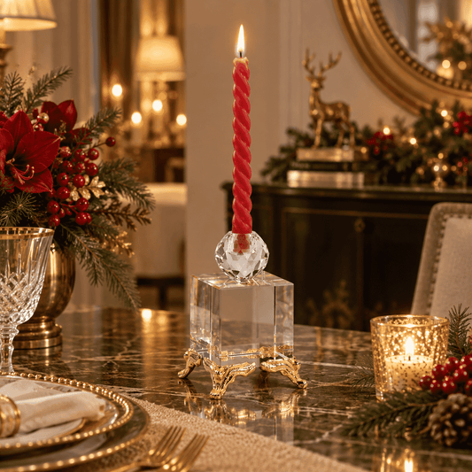 Candlestick - clear -Gold Plated - Medium - Asfour Crystal