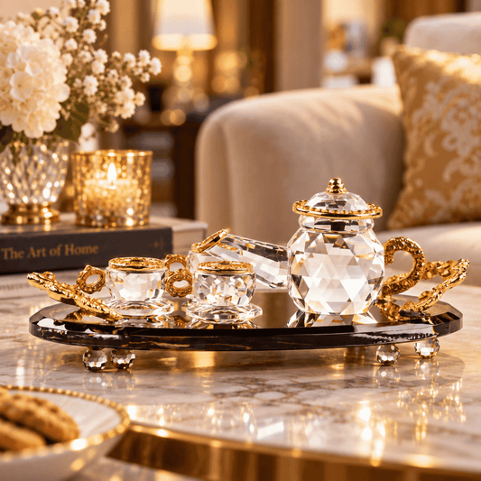 Tea Set - Cleat - Gold Plated - tray - Asfour Crystal
