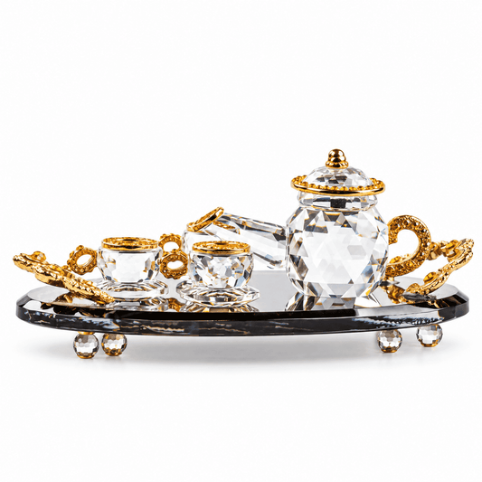 Tea Set - Cleat - Gold Plated - tray - Asfour Crystal
