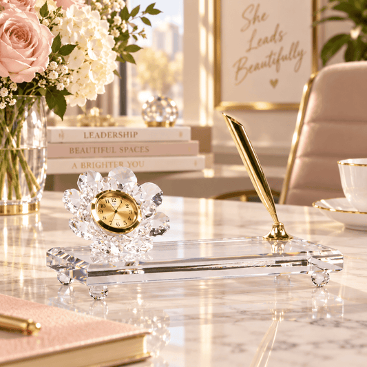 Pen Holder - Clear - Rose - Asfour Crystal