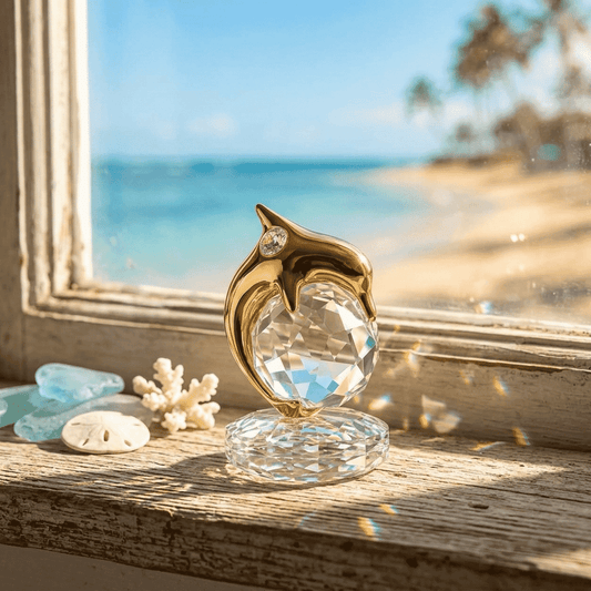 Gold Dolphin With Crystal Base