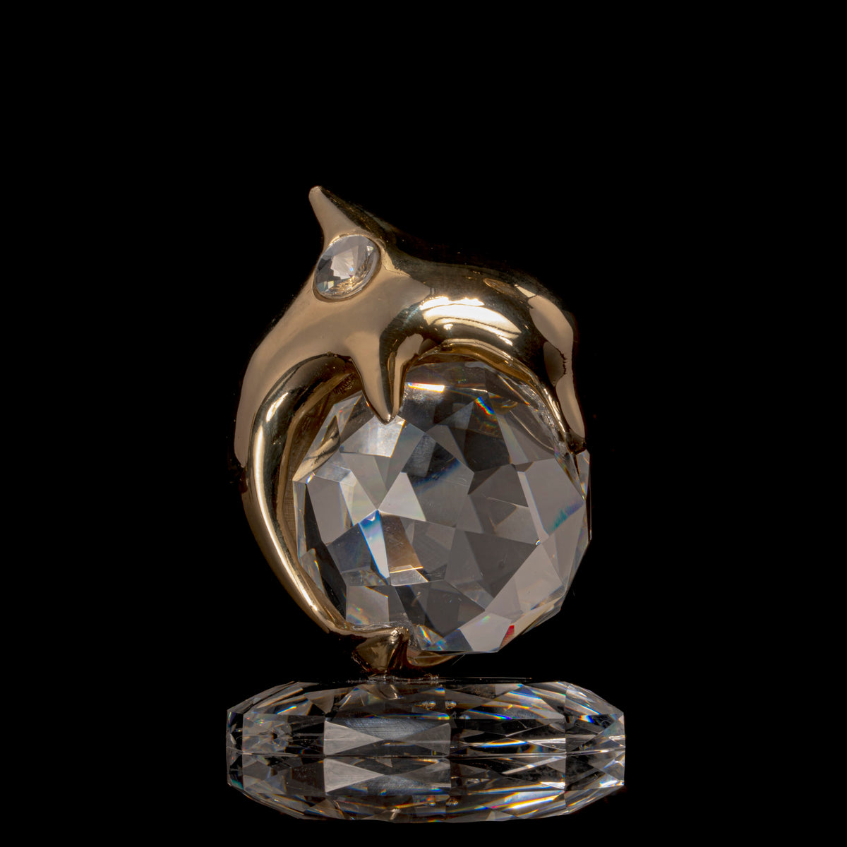 Gold Dolphin With Crystal Base