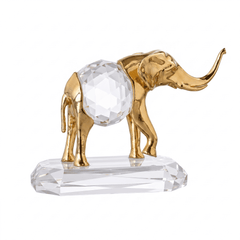 Asfour Crystal Elephant – With Base – Gold and Clear – 8 × 9