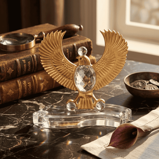 Asfour Crystal Falcon – Pharaonic – Gold and Clear – 22 × 23