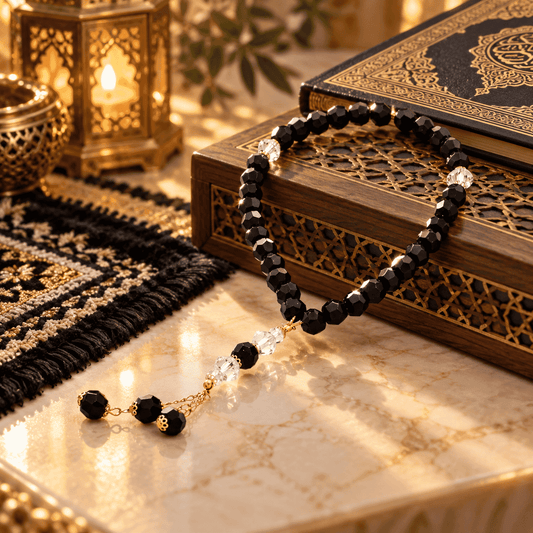 Crystal Rosary black large beads gold separator