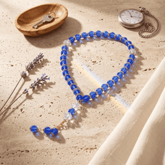 Rosary - Blue - Gold Separator - Large Bead - Asfour Crystal