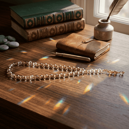 Asfour Crystal Rosary – Oval – Gold and Clear – 98/10