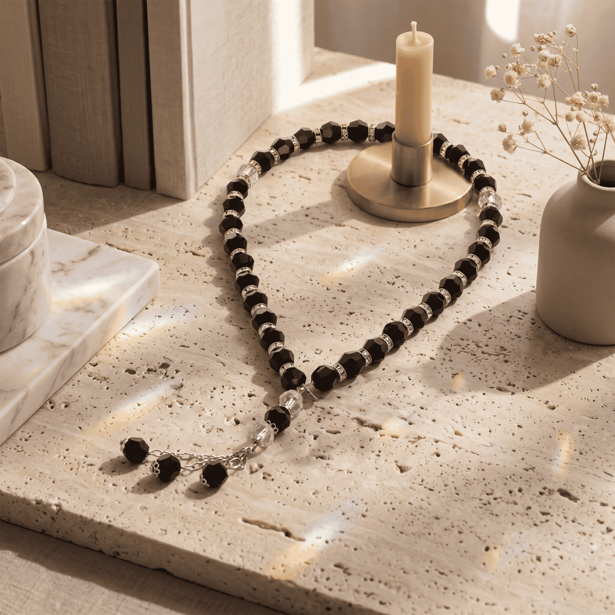 Rosary - Black - Gold Separator - Asfour Crystal