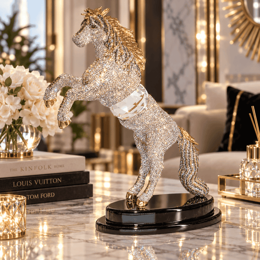 Horse inlaid with colored crystal lobes - Silver - Asfour Crystal