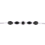Asfour Box Chain Bracelet With Black Zircon Stones in 925 Sterling Silver