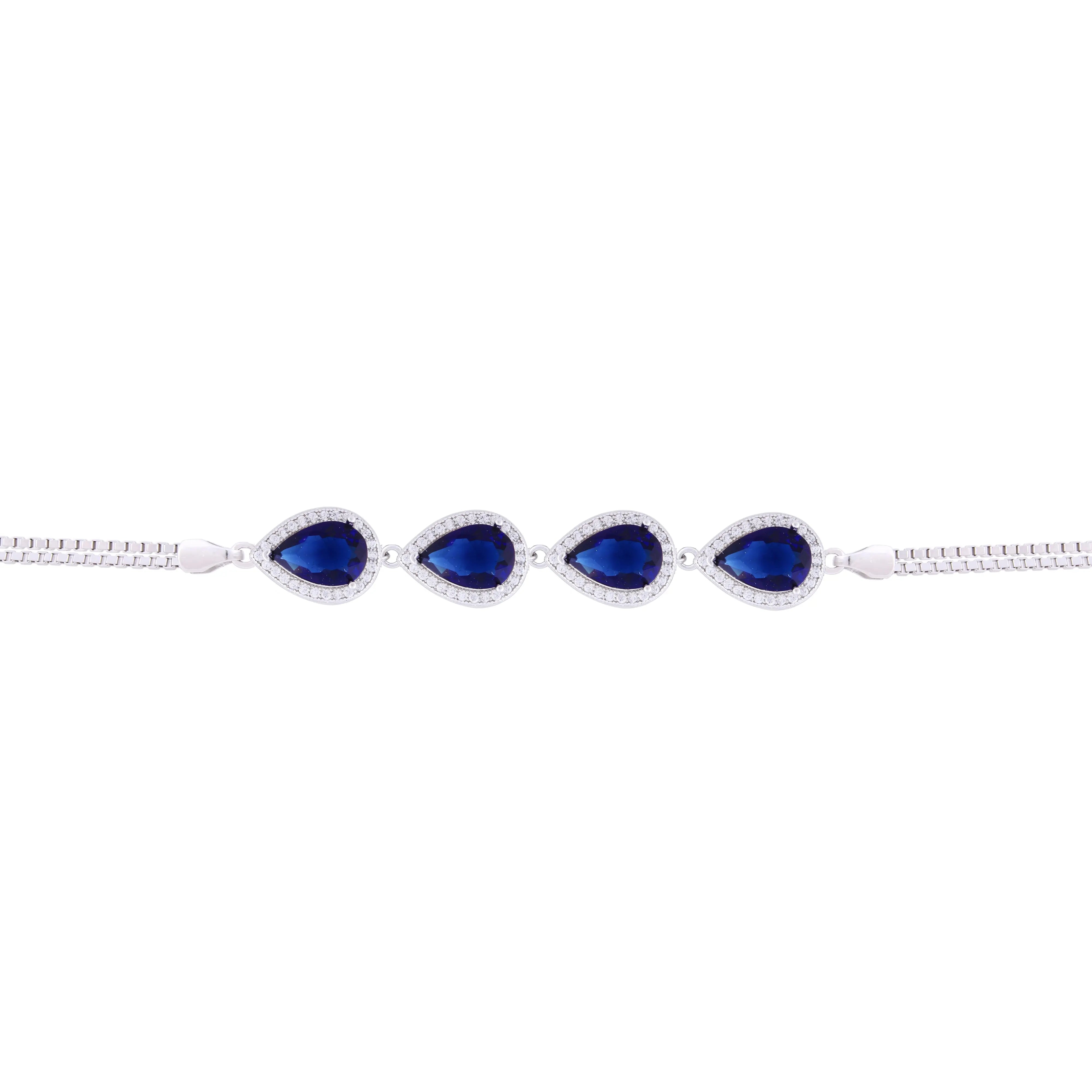 Asfour Box Chain Bracelet With Blue Pears Stones in 925 Sterling Silver