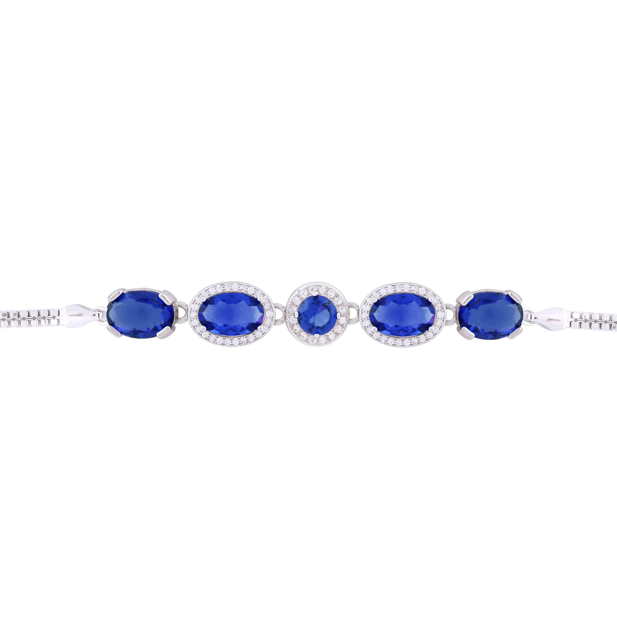 Asfour Box Chain Bracelet With Blue Zircon Stones in 925 Sterling Silver