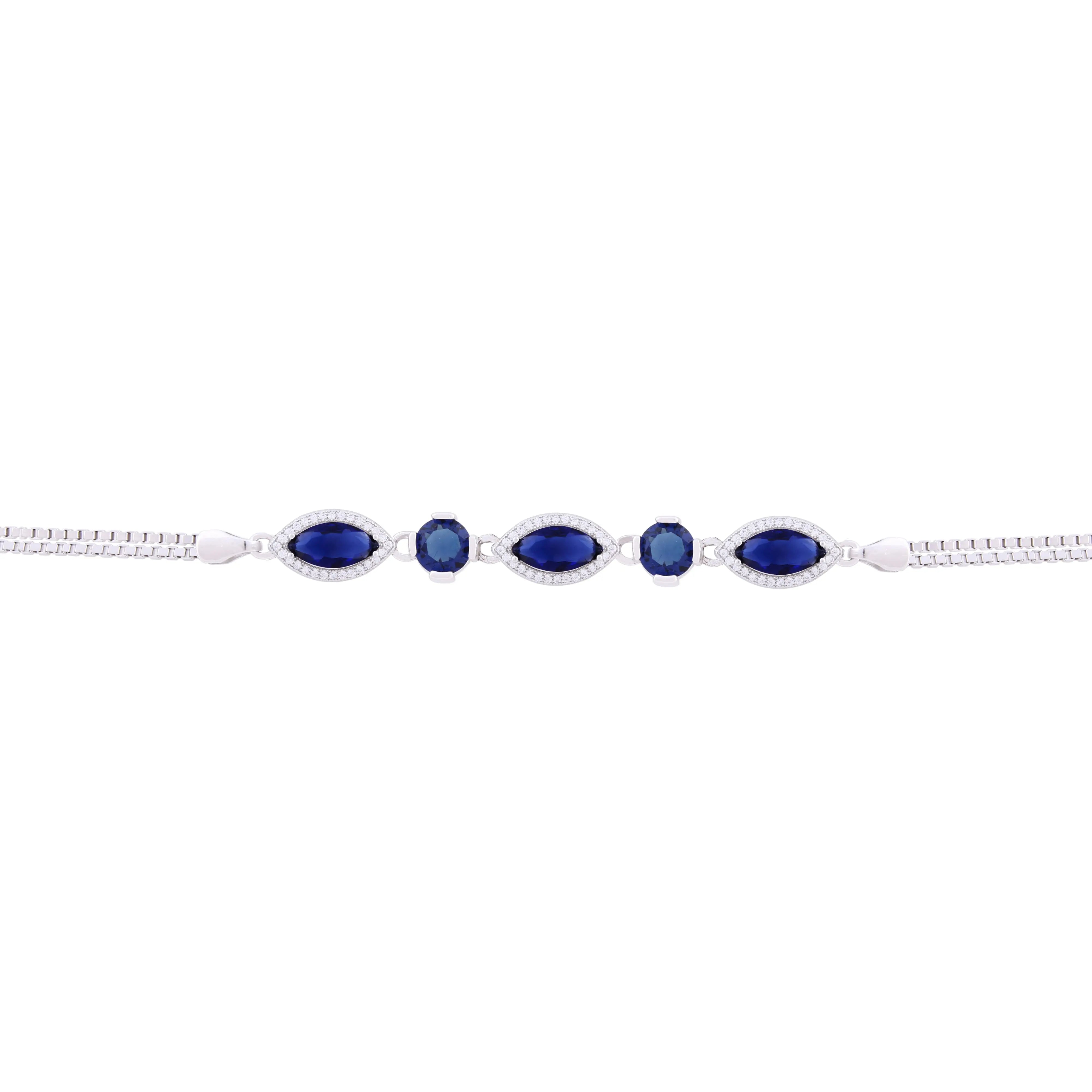 Asfour Box Chain Bracelet With Blue Zircon Stones in 925 Sterling Silver