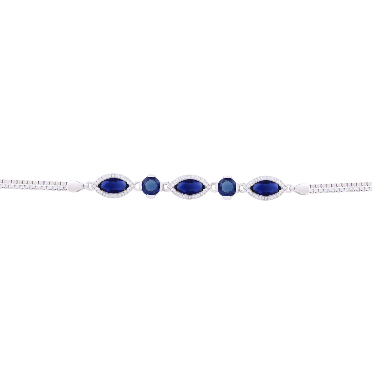 Asfour Box Chain Bracelet With Blue Zircon Stones in 925 Sterling Silver