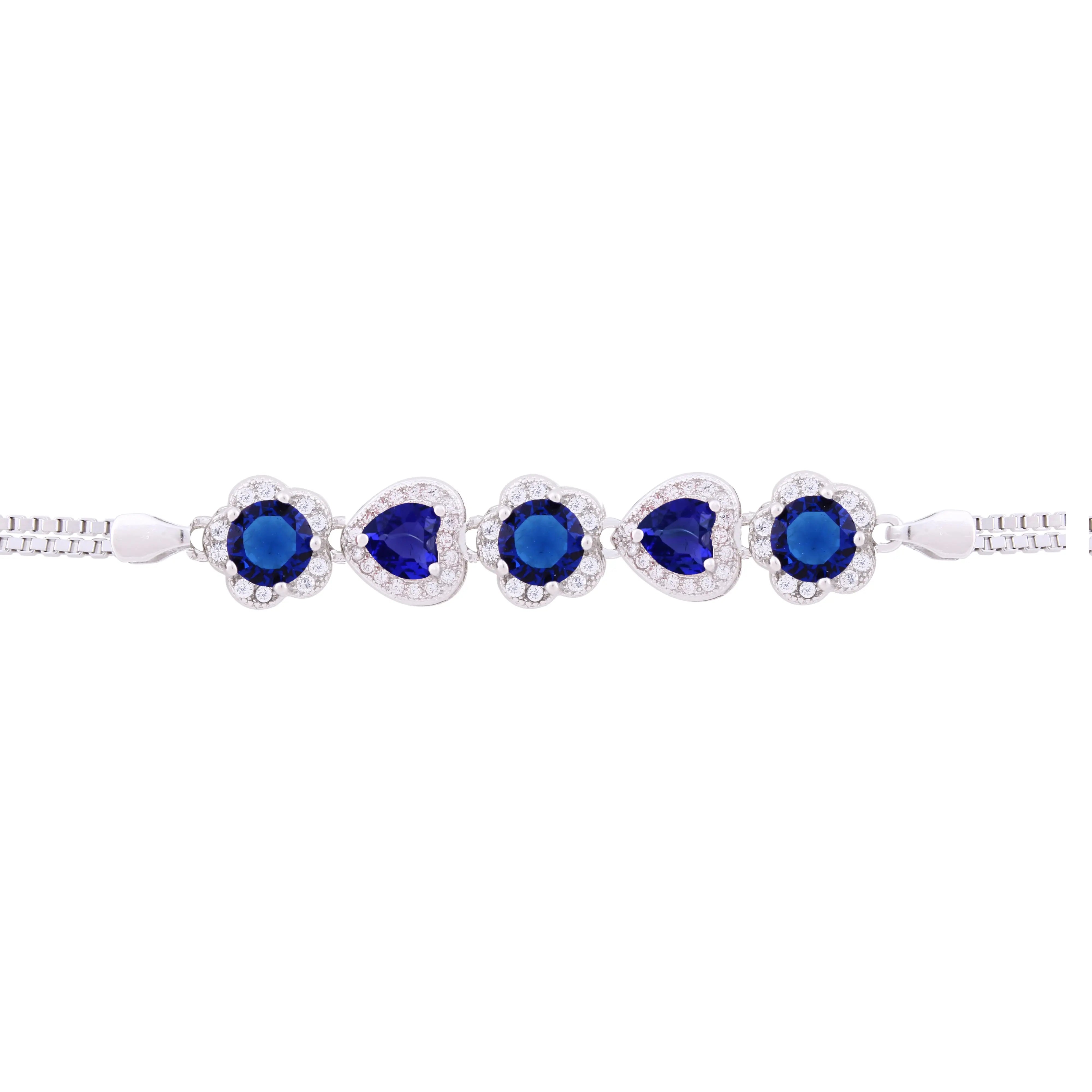 Asfour Box Chain Bracelet With Blue Zircon Stones in 925 Sterling Silver